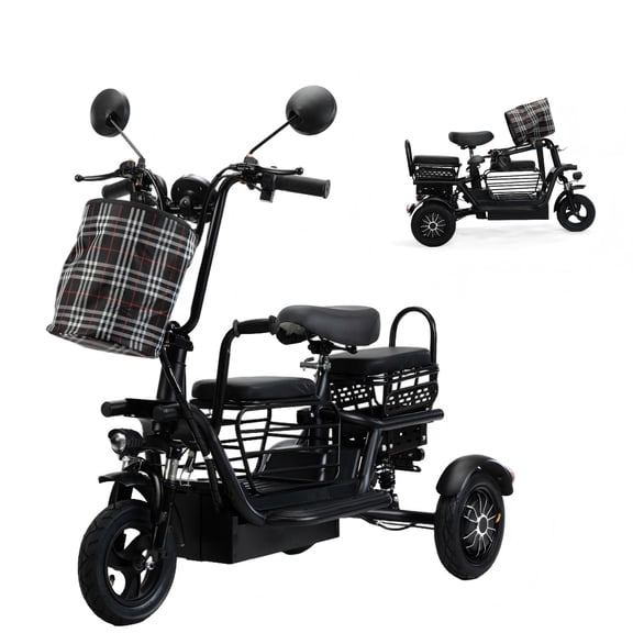 JAXPETY Folding Electric Tricycle, 3 Wheel Motorized Bicycle with 48V 400W Lithium Battery, for Men/Women/Kids, Perfect Spring Gift for Family, Black