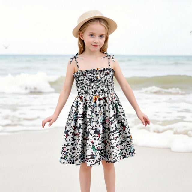 Robes pour Filles Robe à Fleurs à Bretelles Légère Robe d'Été avec Attaches Réglables pour la Plage et les Sorties Décontractées