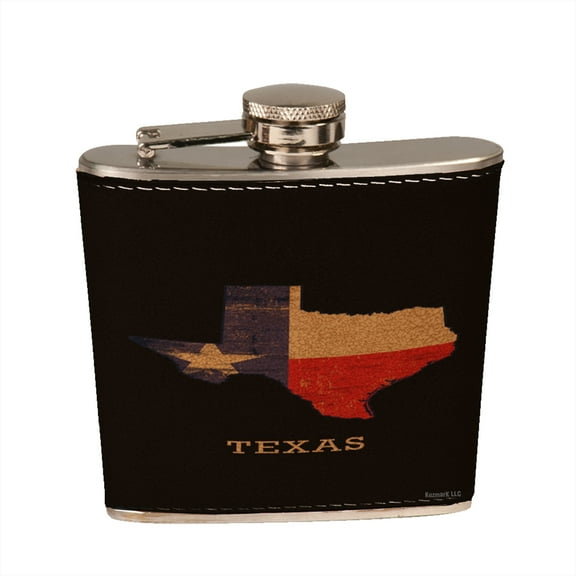 KuzmarK 6 oz. Leather Pocket Hip Liquor Flask - State of Texas Flag