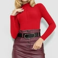 thumbnail image 2 of Htigea Women's Mock Turtleneck Long Sleeve Shirts Ribbed Knit Pullover Sweater Lightweight Stretch Slim Base Layer Top Red M, 2 of 8