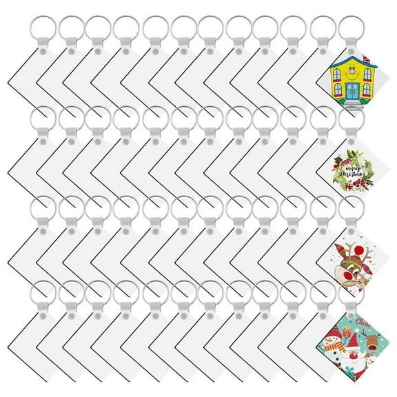 Symkmb 180 Pieces Sublimation Keychain Blanks Bulk, Double Side Heat Transfer Sublimation Ornament Blanks Blanks, (Square) mdf White