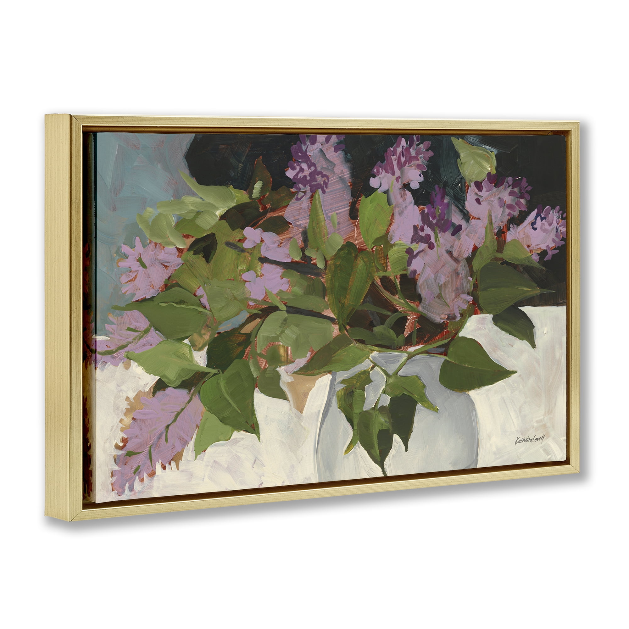 Stupell Industries June Lilacs Bouquet Gold Framed Floater Canvas Wall Art, design by Katherine Lovell