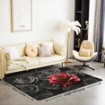 thumbnail image 2 of Black Red Rose Accent Rug Set Romantic Floral Area Rug 5x7,3D Roses Carpet Bedroom,Wedding Valentines Day Decorations Blossom Flower Accent Rug Set For Bedroom, Living Room, Bedside, 2 of 6