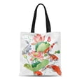 thumbnail image 1 of JSDART Sac Fourre-Tout en Toile Coloré Aquarelle Koi Carpe et Fleur de Lotus Rose Sac à Provisions Réutilisable, 1 of 1