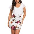 thumbnail image 3 of Ruffle Floral Print Dress Women Fashionable Elegant Bodycon Dress for Dating Holiday Party White XXL, 3 of 12