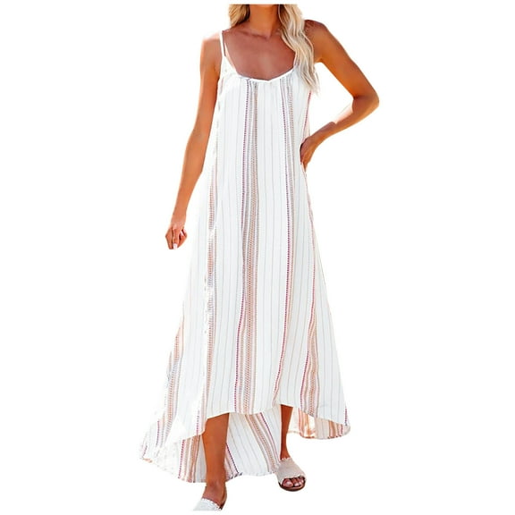 IROINNID Women's Peplum Dress Casual Bohemian Holiday Stripe Loose Comfortable Suspender Dress Prints Comfort Waist Dress