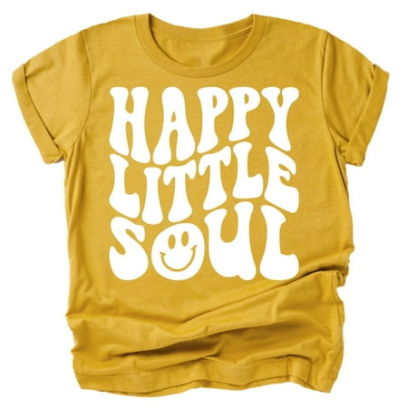 

Olive Loves Apple Happy Little Soul Retro Girls Shirts White on Mustard Shirt 2T