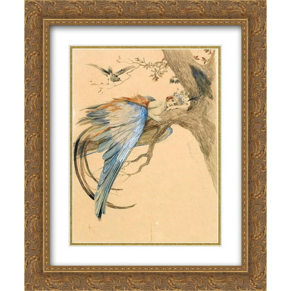 Sergey Solomko 2x Matted 20x24 Gold Ornate Framed Art Print 'Blue Bird (Bird Sirin)'
