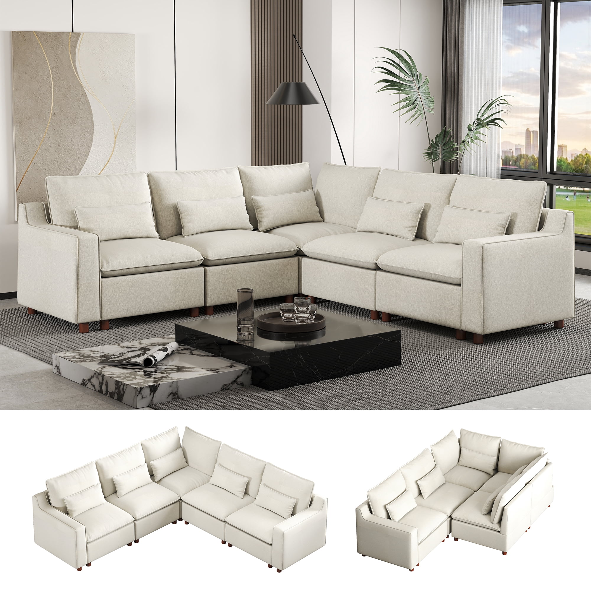 Hombryzy 105” Oversized Sectional Sofa with Corner Seat, V Shaped Modular Cloud Sofa For Living Room, Beige