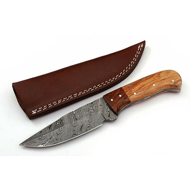 Custom Twist Damascus Steel FULL TANG Drop Point Hunting Knife D7 Wood