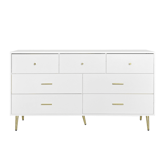 Jopath Dresser,Storage Dresser,Chest Of Drawer,Chest Dresser,Seven Drawers Large Chest Of Drawer Cabinet Wood Rustic Storage Cabinet With Golden Handle And Golden Legs For Living Room Hallway