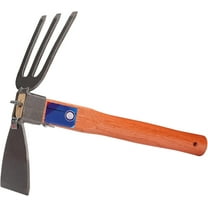 2 in 1 Hoe Cultivator Combo Garden Tool: Hand Cultivator Hoe Garden Tool with Wooden Handle, Carbon Steel Blade Head and 3-Prong Fork Used for Weeding, Digging, and Loosening Soil