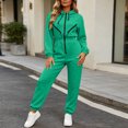 thumbnail image 5 of Women Solid Hooded Long Sleeve Jumpsuit, Full Zip Up Casual Jogger Jumpsuit for Winter Daily Casual Wear Green S(S), 5 of 7