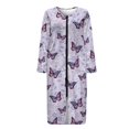 thumbnail image 3 of Yuyamidu Purple Butterfly Long Robes for Women Mid-Length with Zipper Fashion Crew Neck Bathrobe Soft Sleep Nightgown Lightweight Long Sleeve Sleepwear Gowns Size 2XL, 3 of 7