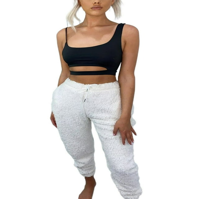 Womens Fleece Lounge Pants Pyjamas Bottoms Teddy Fleece Sleepwear PJ Trousers
