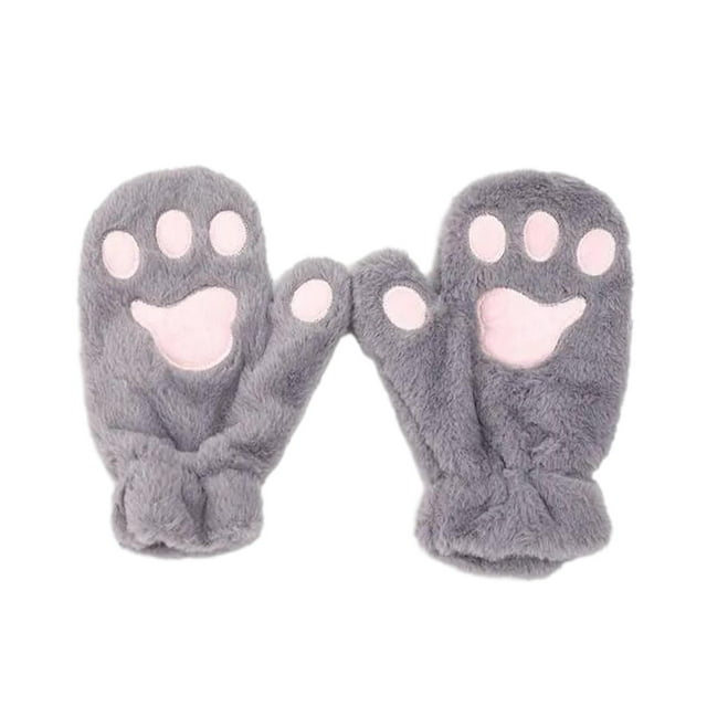 Guantes de felpa suave con garra, guantes cálidos de invierno, mitones, vestido elegante, guantes cómodos para mujeres y niñas, guantes con pata para Gris Yinane Guantes de mujer