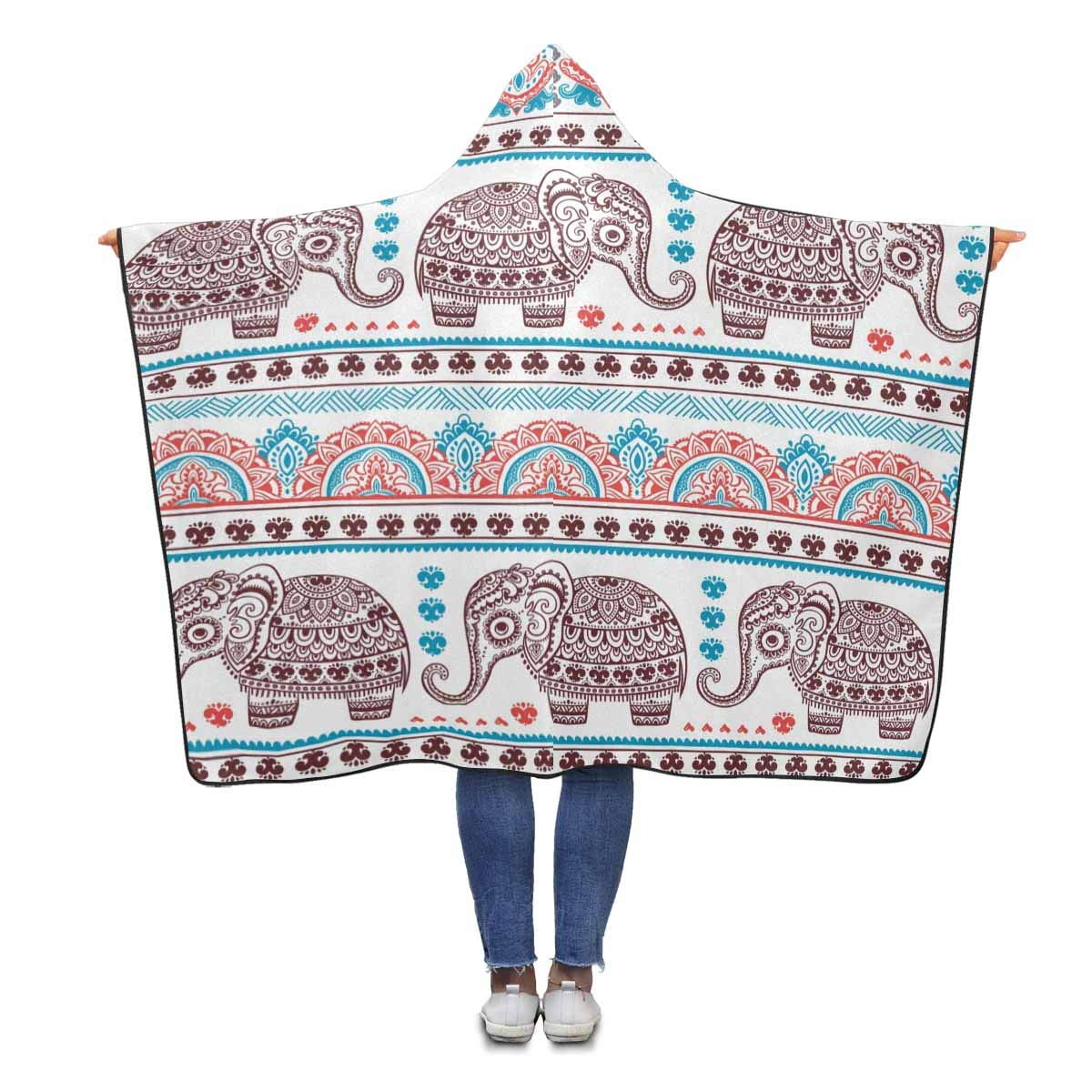 ASHLEIGH Lotus Ethnic Elephant Throw Hooded Blanket 56x80 inches Adults