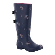 chooka women's wide calf memory foam rain boot, navy, 8 m us