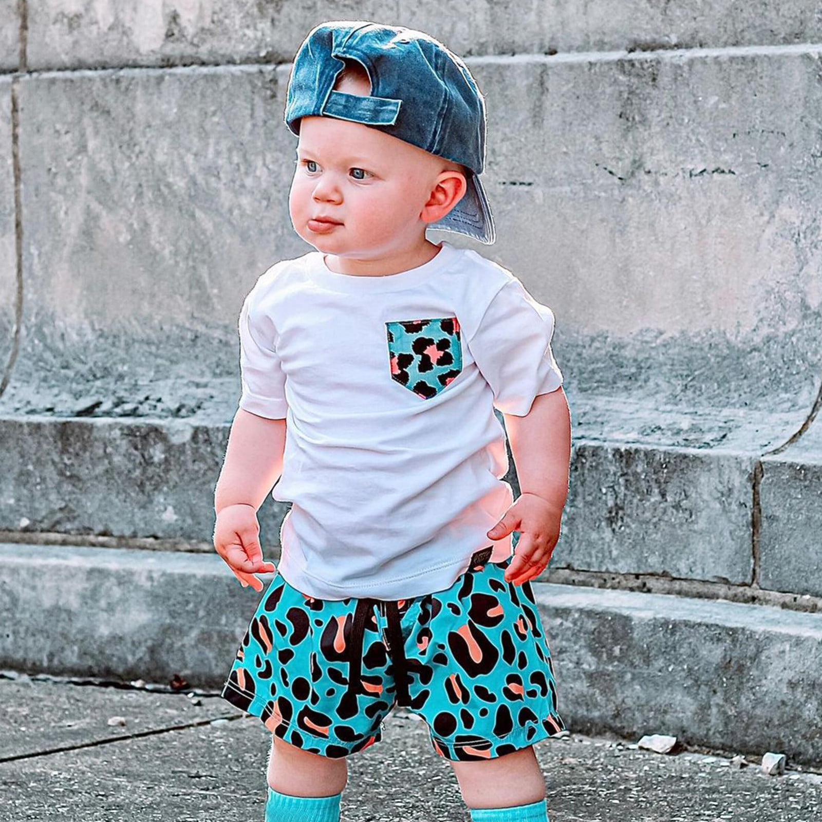 Toddler Boy Clothes Baby Outfit Summer Letter Print Short Sleeve T Shirt Top+Ripped Jeans Pants Gift Infant Clothes Set 