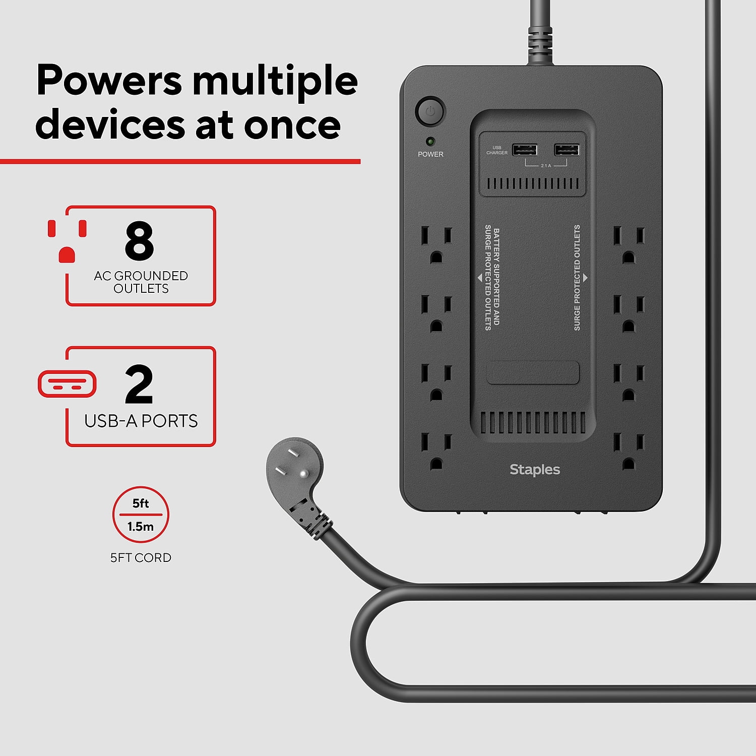 Staples TECH 650VA 8-Outlet Battery Back-Up & Surge Protector Standby UPS Black (ST62784)