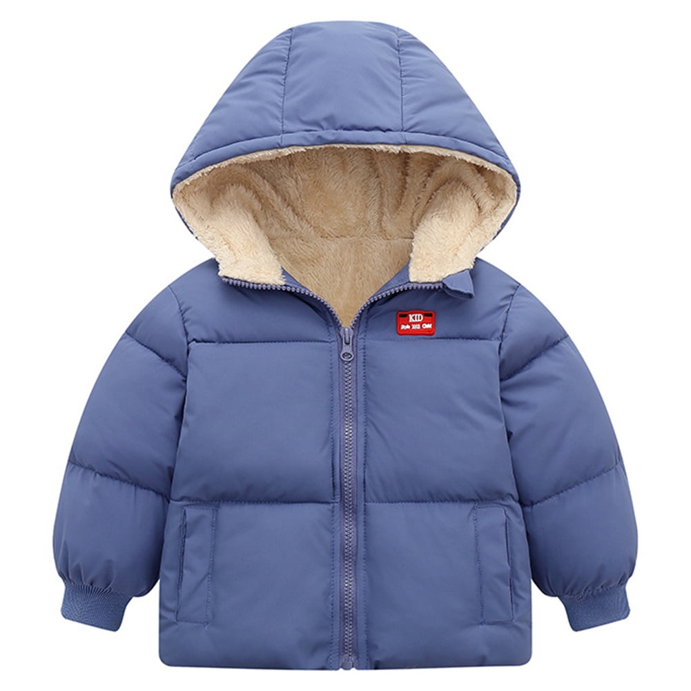 Unisex Cotton Padded Parkas Kids Boys Girls Winter Jacket Fur Hooded Thick Coats