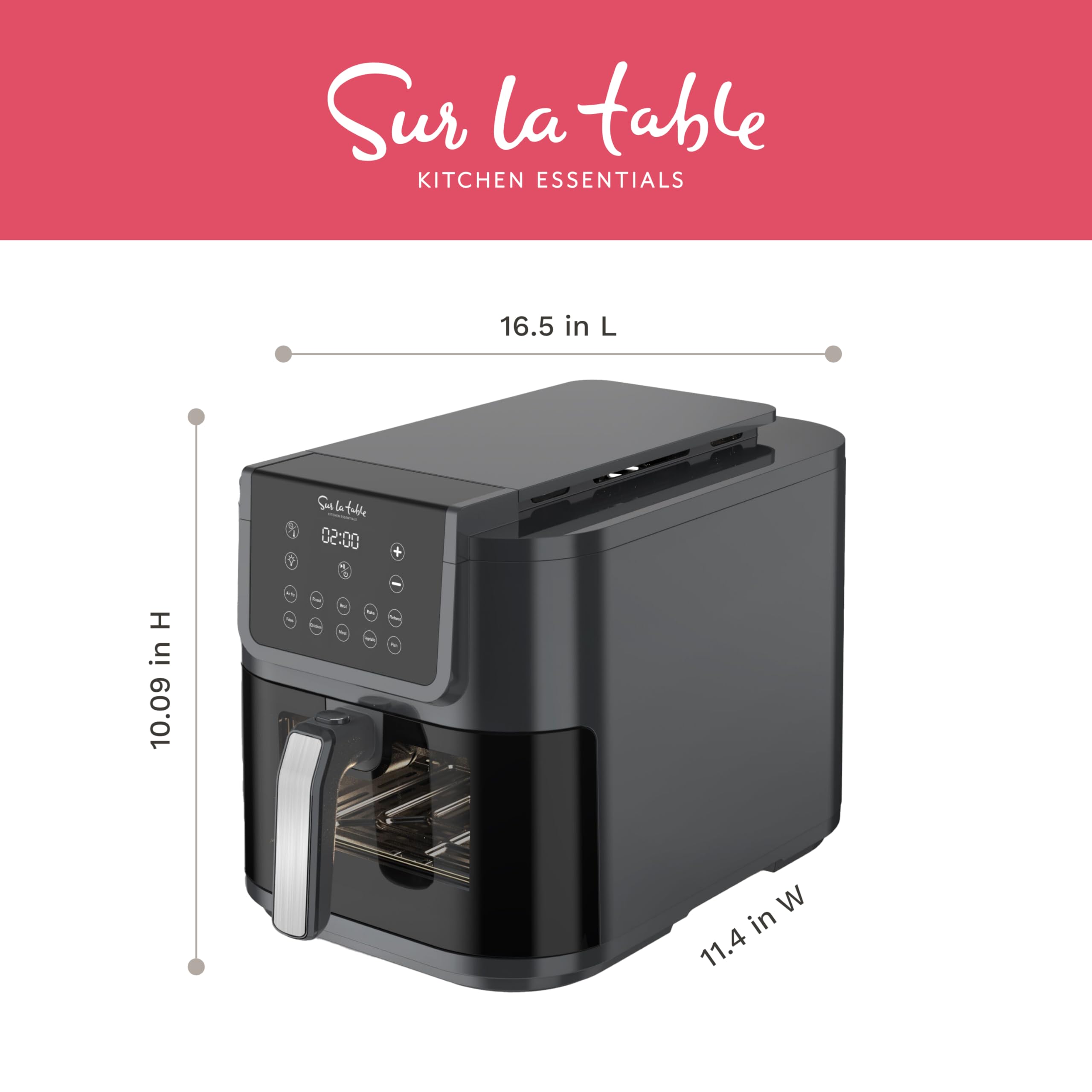 SUR LA TABLE KITCHEN ESSENTIALS 4-in-1 Compact 5-Quart Basket Air Fryer with Window for Easy Viewing, Digital Touchscreen Display with 8-Presets, Air Fry, Bake, Roast, Broil in Minutes, 1500w