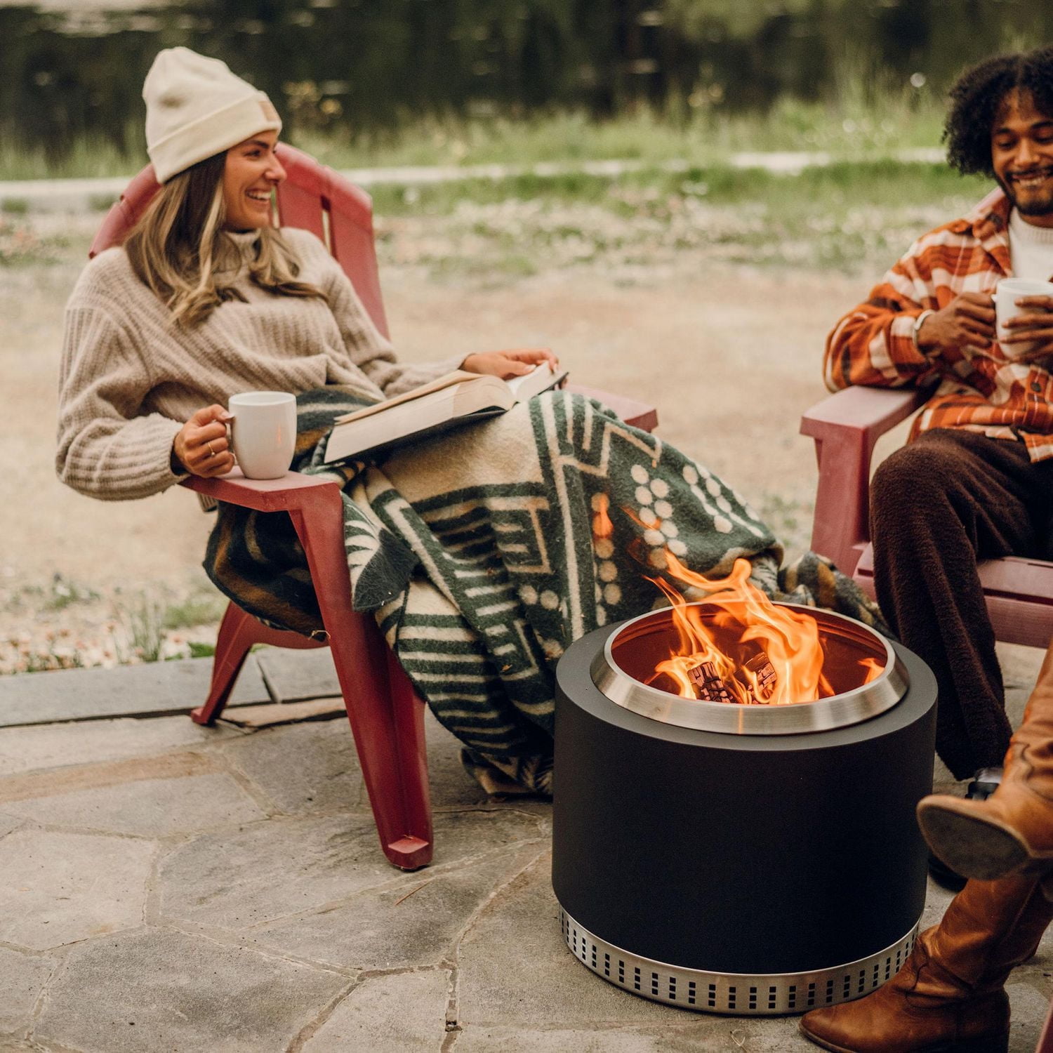 Muskoka 19.5" Black Steel/Stainless Steel Smokeless Wood Fire Pit with Lid, Poker & Protective Cover