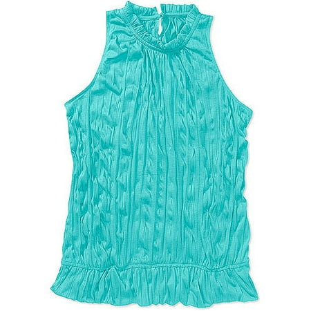 Women's Plus-Size Crinkle Tank with High-Neck Detail and Pleating