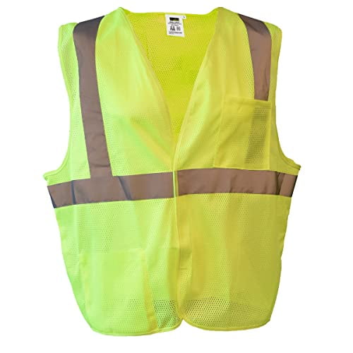 Cordova Type R, Class II, Lime Mesh Vest, Hook & Loop Closure, 2-Inch Silver Reflective Tape, X-Pattern On Back, Pockets One Outside Chest, One Inside Lower, Small