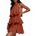 thumbnail image 3 of Womens Sleeveless Chiffon Dress with Ruffle Hem Elegant Evening Gown Party Maxi Dress Orange-Red XXL, 3 of 7