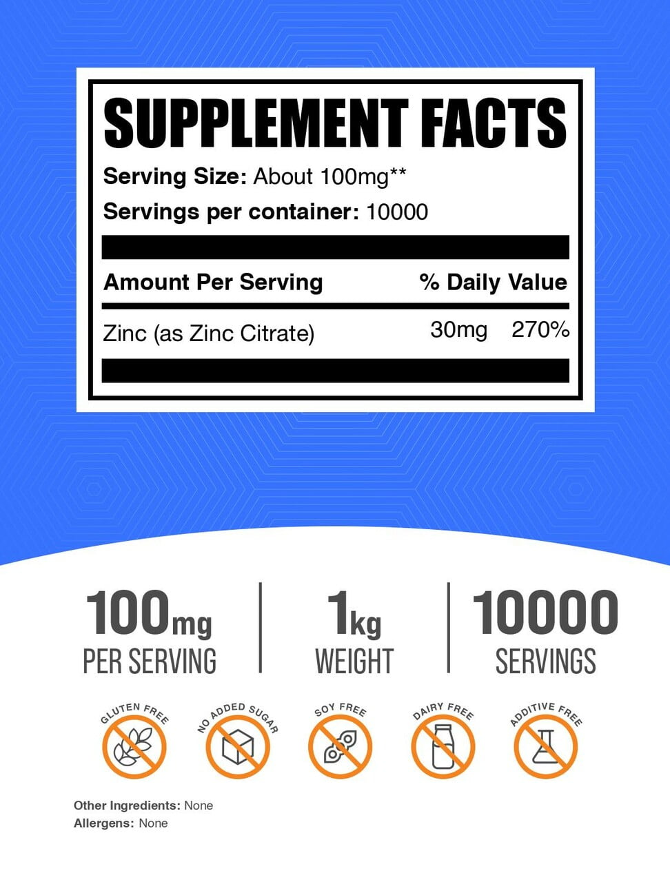 BulkSupplements Zinc Citrate Powder - Gluten Free, 1 Kilogram (2.2 lbs)