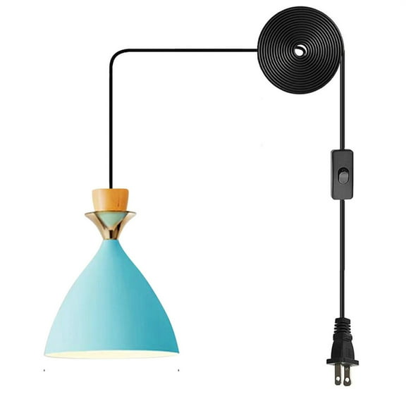 JLOWCO Plug in Pendant Light Modern Hanging Lights with Plug in Cord Bedroom Farmhouse Light Fixtures Kitchen Farmhouse Blue Pendant Light Fixtures (LED Bulb Include)