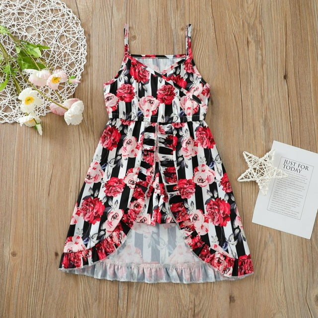 TopLLC Robes pour Filles Robe pour Filles Jupe Petite Fille Jupe Ajustée Robe de Princesse Robe à Rayures et à Fleurs pour Enfants Robe pour Filles