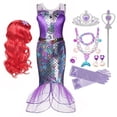thumbnail image 2 of Disney Girl Princess Little Mermaid Ariel Dress Kids Cosplay Costume Children Carnival Birthday Party Clothes Summer Dress Girls4T Gao Jinjia LED, 2 of 2