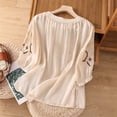 thumbnail image 5 of frariair Women's Boho Embroidered Cotton-Linen Blouse For Summer Vacations Beige, 5 of 9