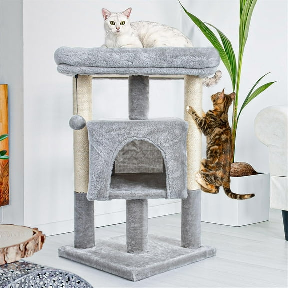Pefilos Cat Tree Cat Houses for Outdoor Cats Cat Condo for Large Cats with Sisal Scratching Posts, Cat Nest for Indoor Cats Plush Perch, Cat Tower Furniture Cat Bed, Gray