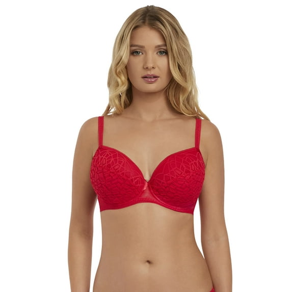 Freya Womens Soiree Lace Padded Plunge Bra, 34FF, Rouge