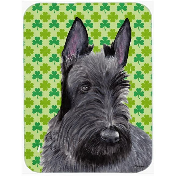 12 x 15 in. Scottish Terrier St. Patricks Day Shamrock Portrait Glass Cutting Board, Large