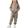 thumbnail image 3 of Swuxness Toddler Sweatshirt Sets, Kids Fall Long Sets, Two Piece Set Of Long Sleeve Hooded Open Zipper Sports Casual Tops Pants with Solid Color Velvet Added Coffee, 130, 3 of 5