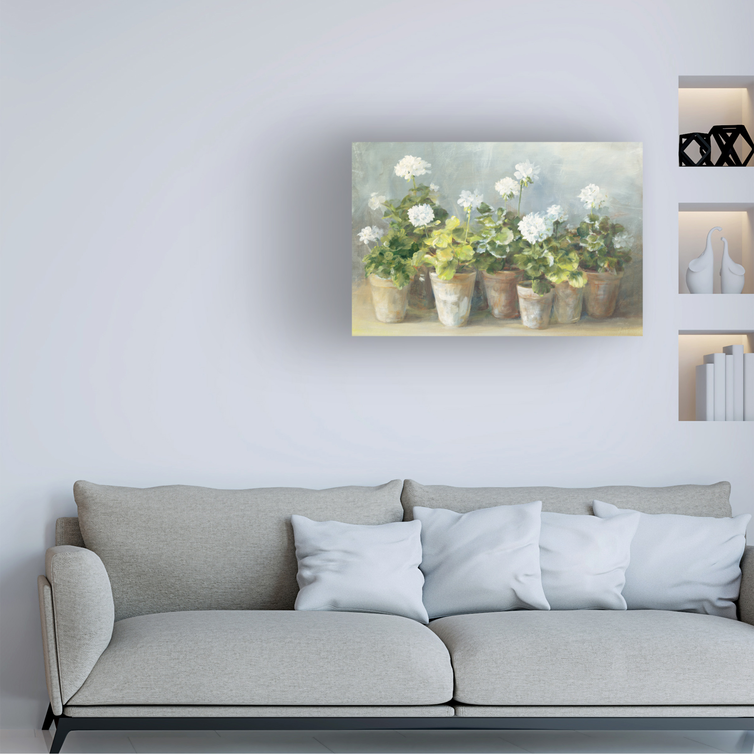 Trademark Fine Art Danhui Nai White Potted Geraniums Canvas Wall Art - 16x24