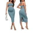 thumbnail image 5 of Liacowi 2pcs Maternity Skirt Set Sleeveless Crop Tops + Skirt Pregnant Woman Summer Ribbed Outfits, 5 of 6
