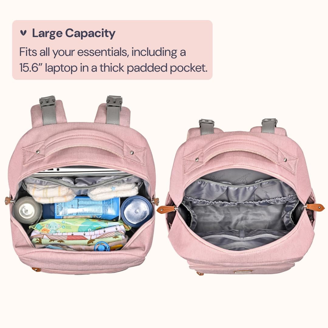BabbleRoo Diaper Bag Backpack, Travel Backpack, Pacifier Case & Stroller Straps, Multifunction, Waterproof, Unisex – Light Gray