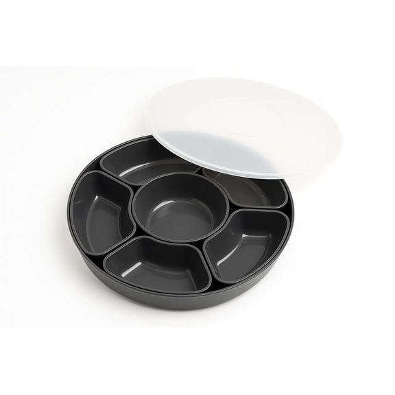 Divided Lazy Susan Serving Set - 8-Piece - Black