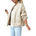 thumbnail image 3 of Chaqueta Acolchada de Mujer, Oversize, de Color Liso, Larga, con Cremallera, Estilo Casual y Bolsillos Caqui XL, 3 of 9