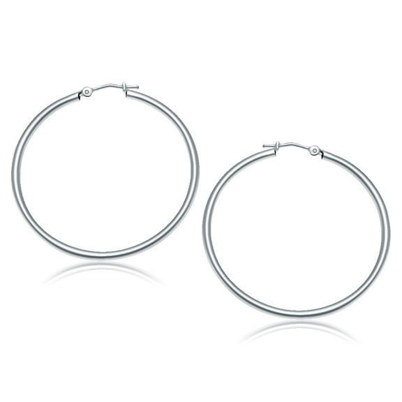14k White Gold Polished Hoop Earrings (40 mm) 1.8 grams