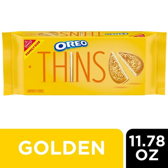 Pack of 3 OREO Thins Golden Sandwich Cookies Family Size, 11.78 oz (packaging may vary)
