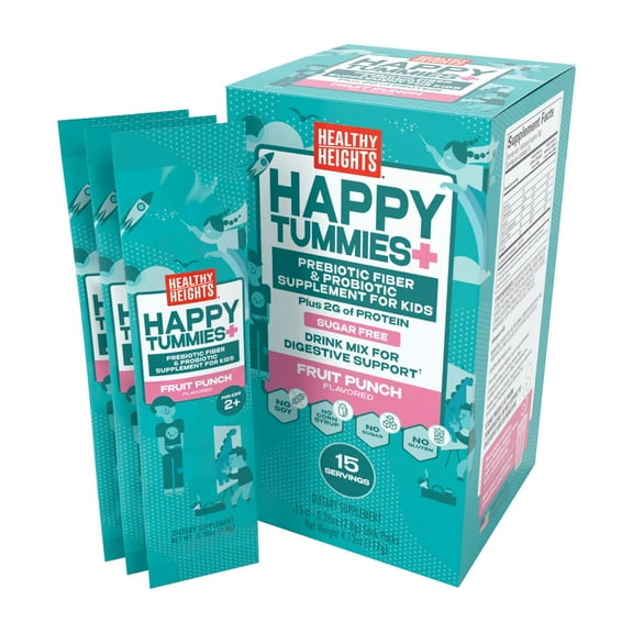 Healthy Heights® Happy Tummies Prebiotic Fiber and Probiotic Supplement for Kids Ages 2 , 15 Count