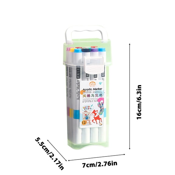 12 Colors Acrylic Paint Markers with Fine Tip, High Coverage Water-Based Non-Toxic Markers for Rock Painting Canvas Wood Glass Metal Plastic Crafts with Portable Case