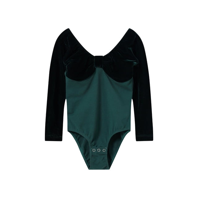 Posijego Toddler Girls Velvet Leotards Bodysuits Long Sleeve Dance Gymnastics One-Pieces Velour Dancewear