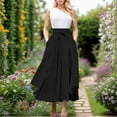 thumbnail image 5 of Bohemian Maxi Skirt for Women Elastic High Waist Side Slit Irregular Hem Flowy Long Skirt with Pockets, 5 of 7